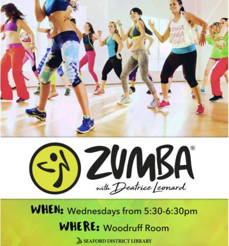 Zumba dance class. Free to the public at Seaford District Library.