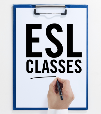 Picture of the title ESL classes on a clipboard