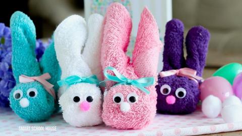 Little bunnies made out of wash cloths