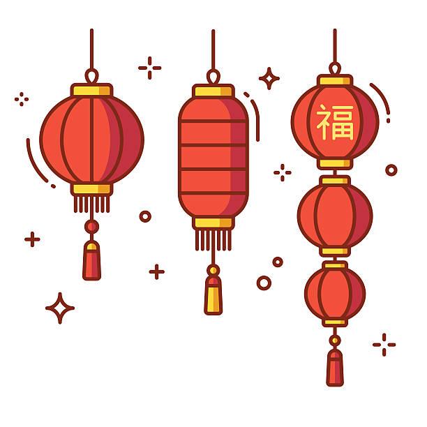 Chinese New Year red lanterns with gold lettering